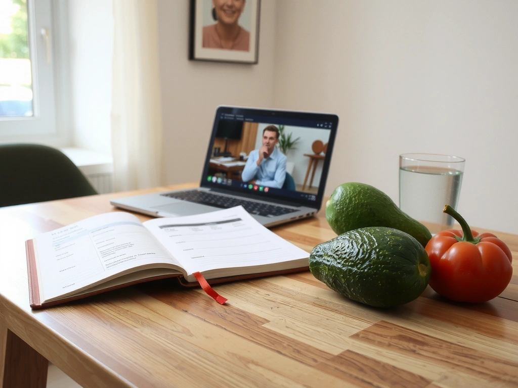 Beratungsumgebung mit Notizen und frischen Lebensmitteln